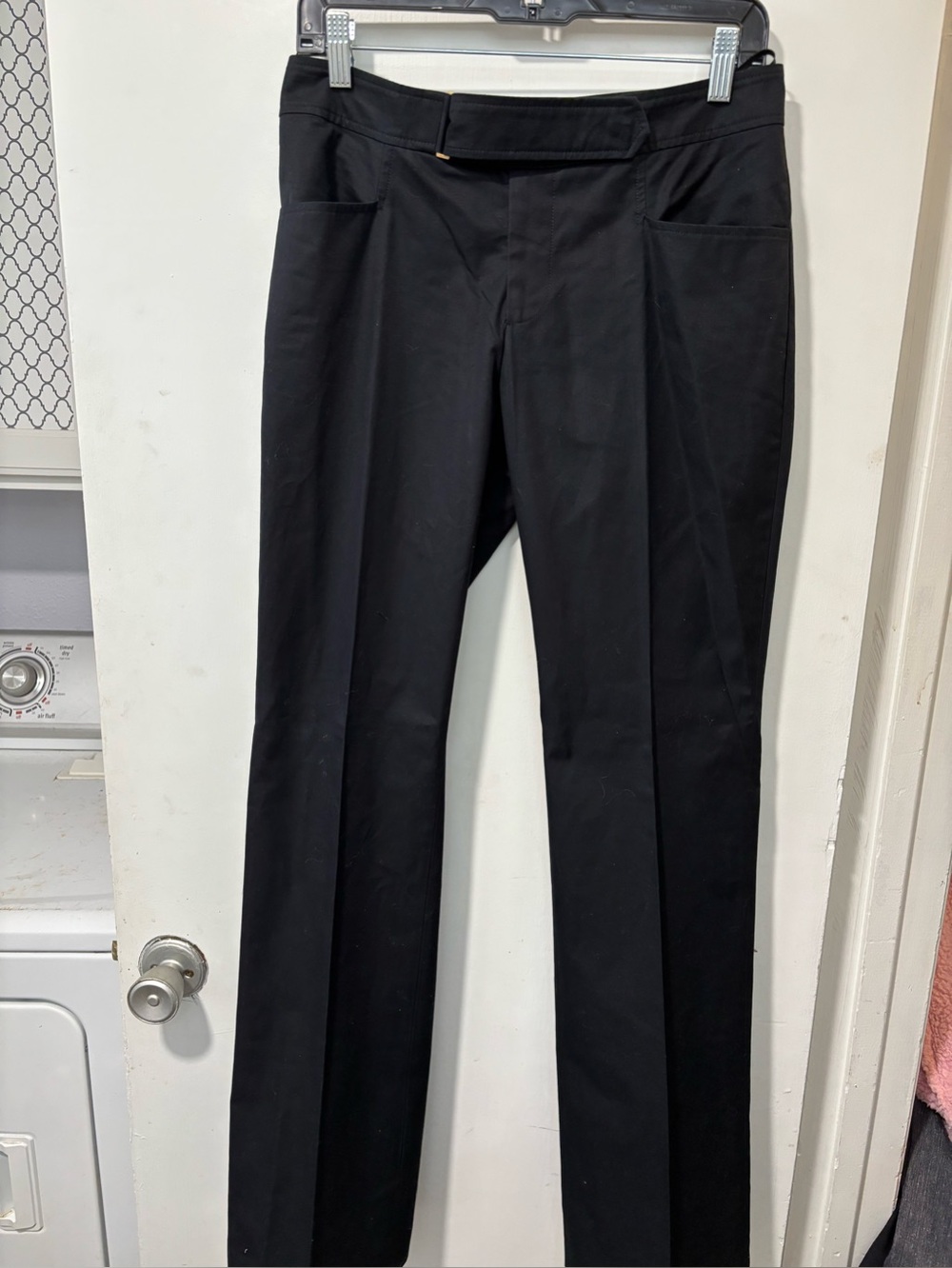 Gucci Black Straight Leg Buckle Tab Cotton Creased Pants Size IT 42 US 6